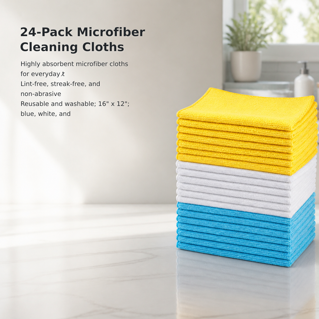 24-Pack Microfiber Cleaning Cloths – 16 × 12 Inches